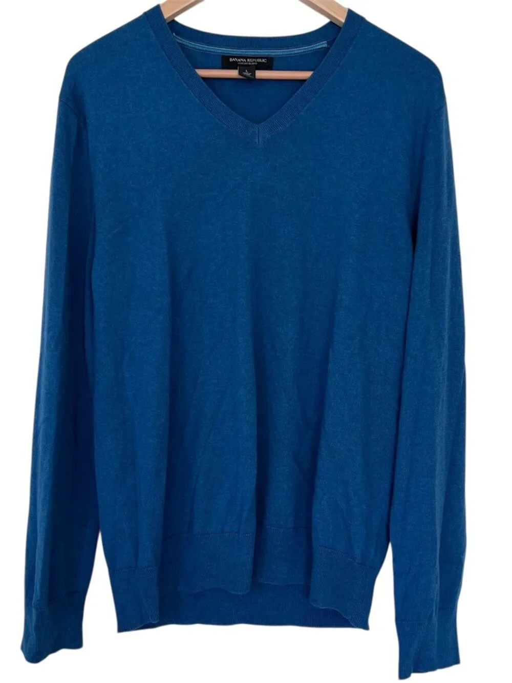 Banana Republic Silk Cotton Cashmere Blend V-Neck Sweater Turquoise Blue Large